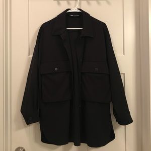 Zara Black Shaket Shirt Jacket Oversized Size L